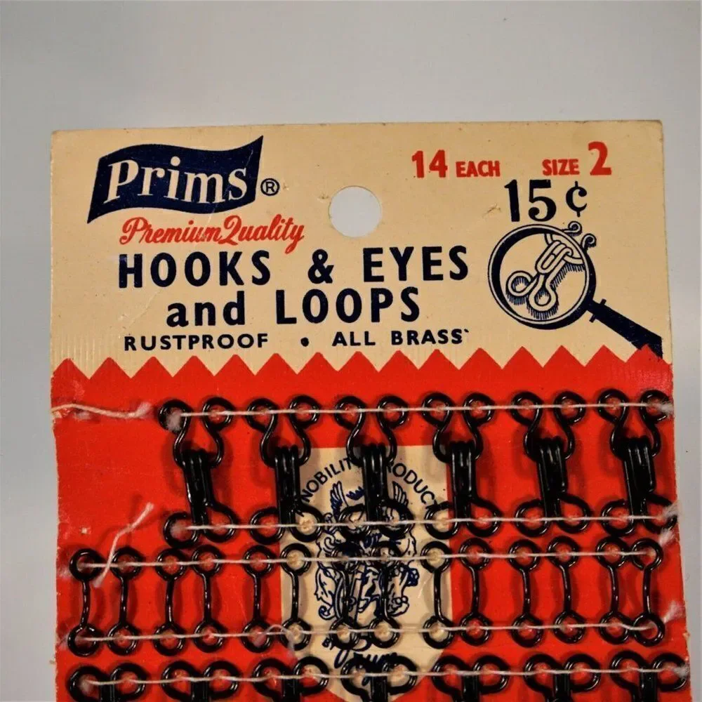 Vintage Prims Hooks & Eyes and Loops Size 2 England Brass Rustproof
